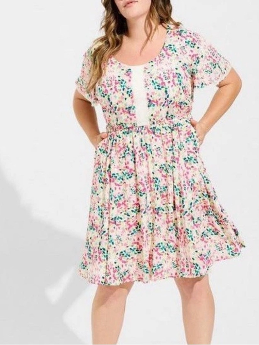 torrid Floral Pink and Green Short Sleeve Dress